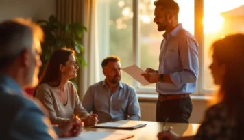 Reunión de comunidad de vecinos en Valladolid revisando obligaciones legales.